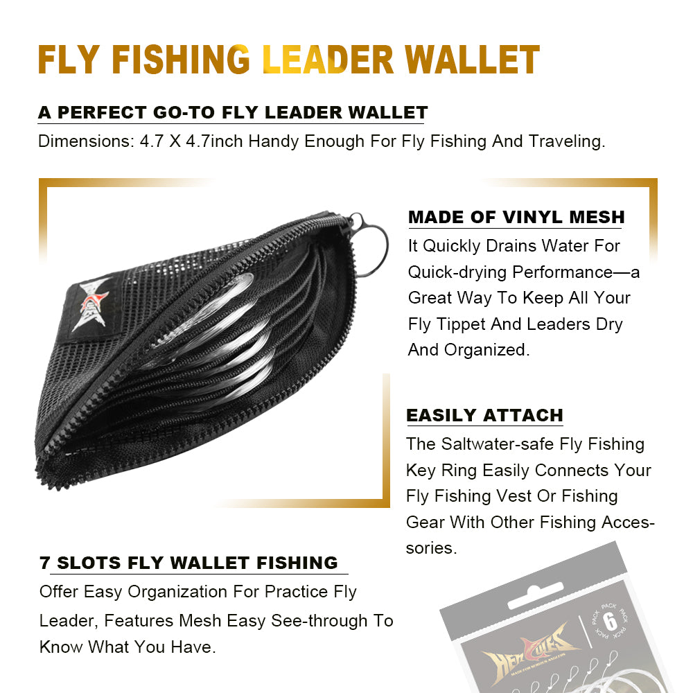 HERCULES Pre-Tied Loop Fly Fishing Leader with leader wallet Pack of 6 HERCULES