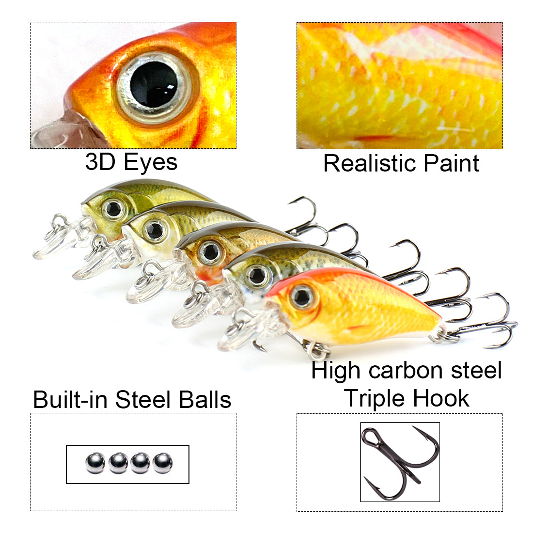 HERCULES Mini Crank Baits 4.5cm 3.5g 5pcs with PP Box HERCULES