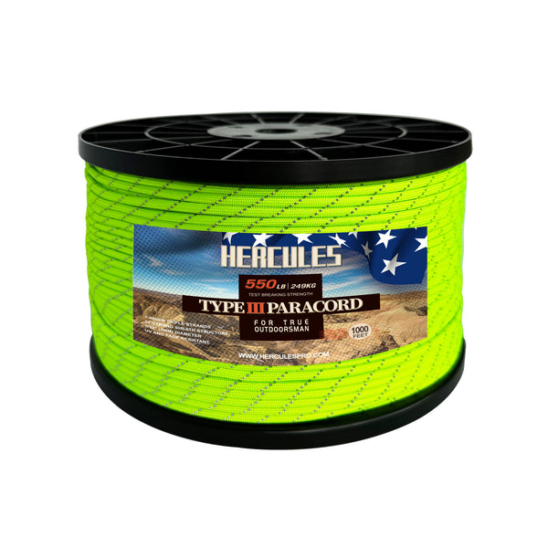 HERCULES Reflective 550 Paracord Neon Green for Camping Rope Type