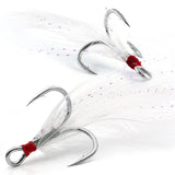 Feathered Treble Hooks – High Carbon Steel Barbed Fishing Hooks with Feathers HERCULES