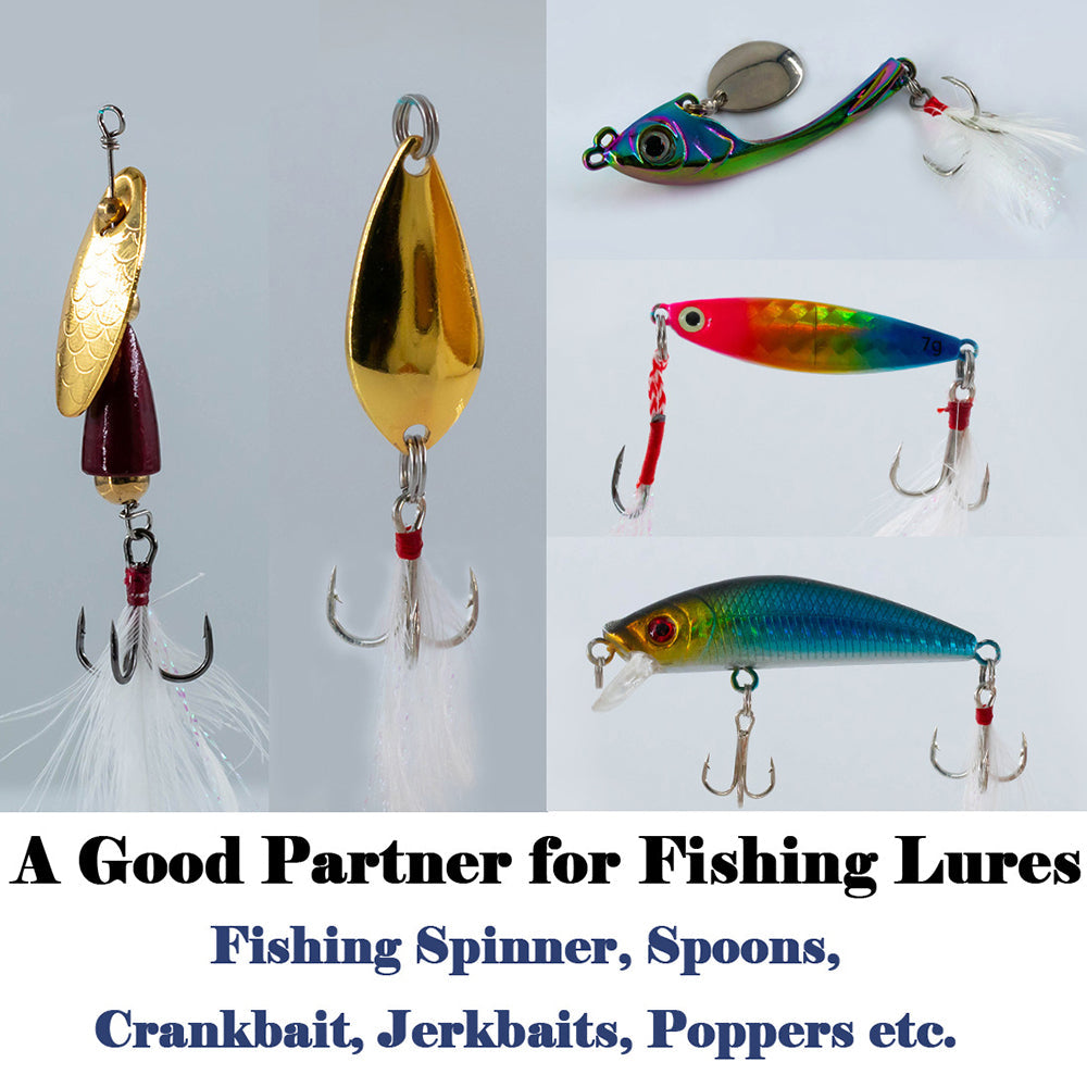 Feathered Treble Hooks – High Carbon Steel Barbed Fishing Hooks with Feathers HERCULES