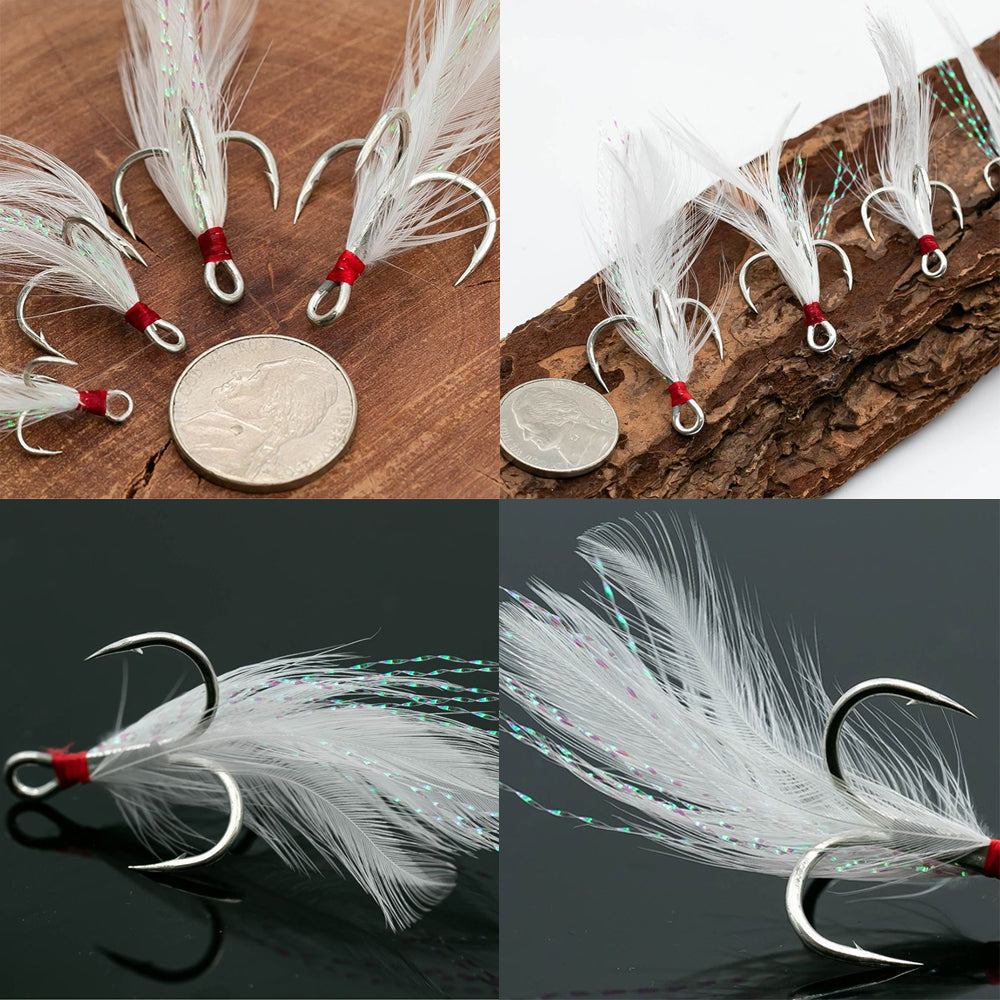 Feathered Treble Hooks – High Carbon Steel Barbed Fishing Hooks with Feathers HERCULES