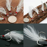 Feathered Treble Hooks – High Carbon Steel Barbed Fishing Hooks with Feathers HERCULES