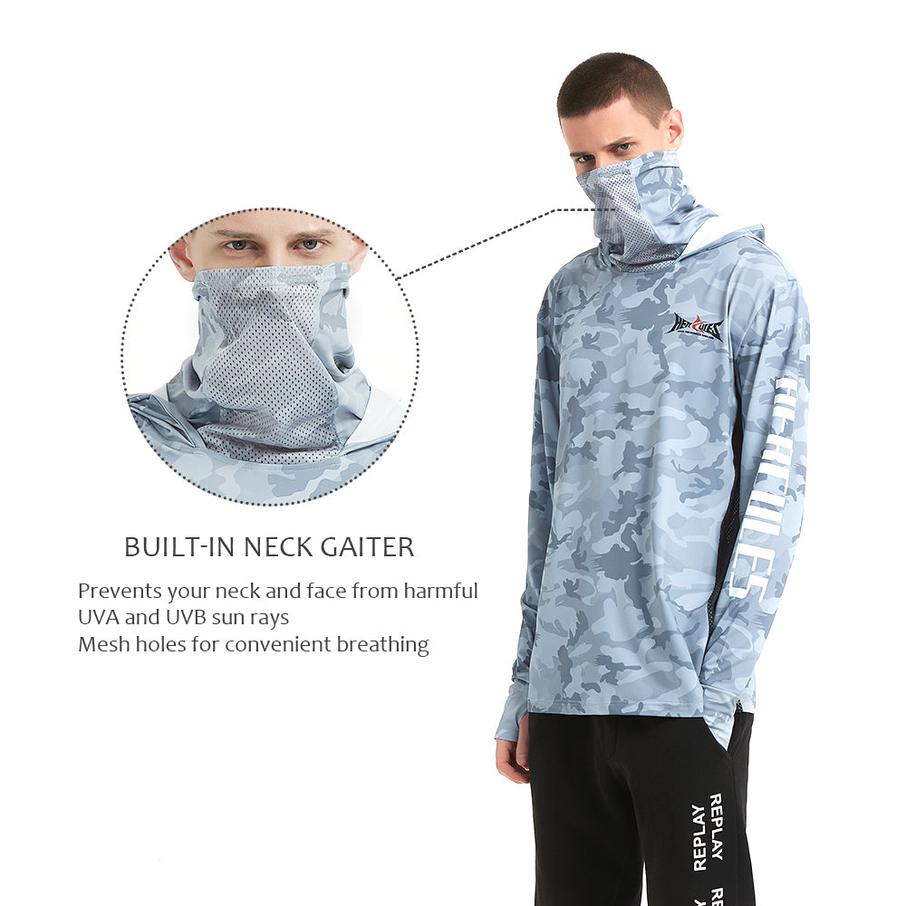 HERCULES with Neck Gaiter Men's Fishing Hoodie Sun Protection Long Sleeve Fishing Shirt Upf 50+ HERCULES