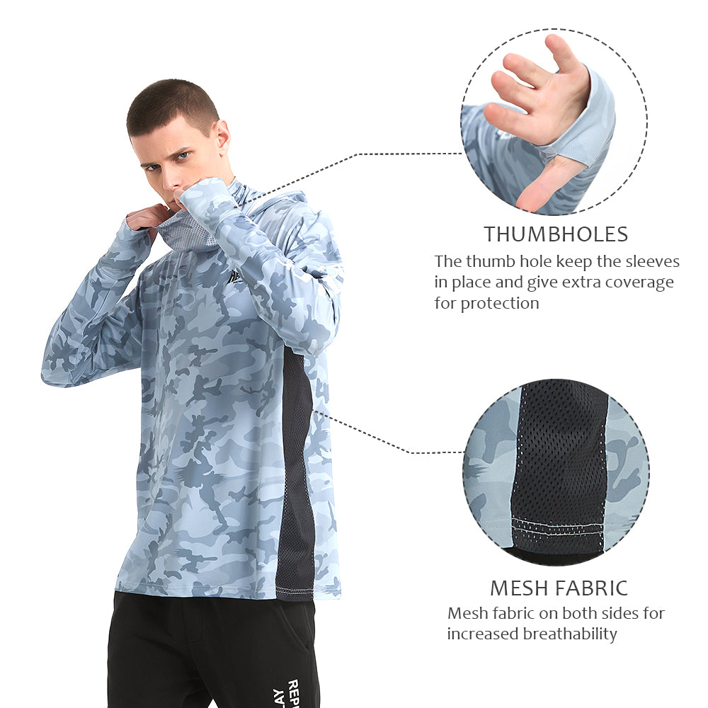HERCULES with Neck Gaiter Men's Fishing Hoodie Sun Protection Long Sleeve Fishing Shirt Upf 50+ HERCULES