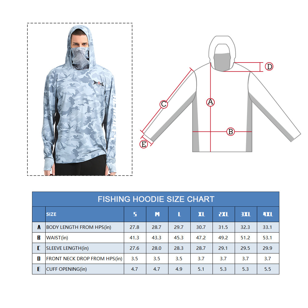 HERCULES with Neck Gaiter Men's Fishing Hoodie Sun Protection Long Sleeve Fishing Shirt Upf 50+ HERCULES