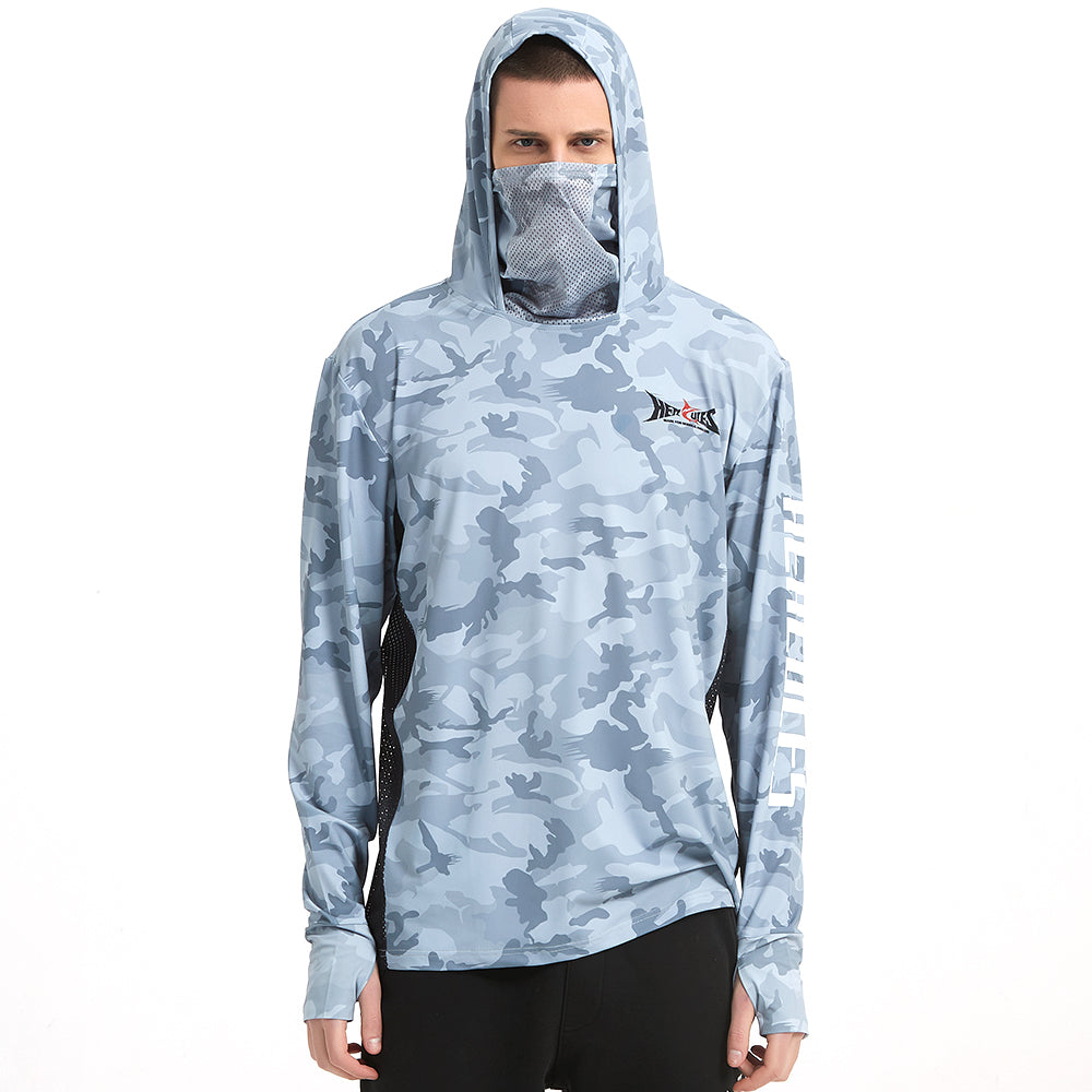 HERCULES with Neck Gaiter Men's Fishing Hoodie Sun Protection Long Sleeve Fishing Shirt Upf 50+ HERCULES