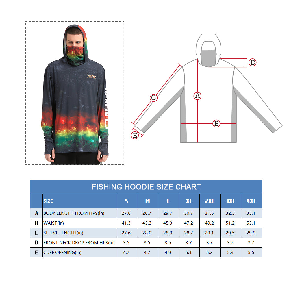 HERCULES with Neck Gaiter Men's Fishing Hoodie Sun Protection Long Sleeve Fishing Shirt Upf 50+ HERCULES