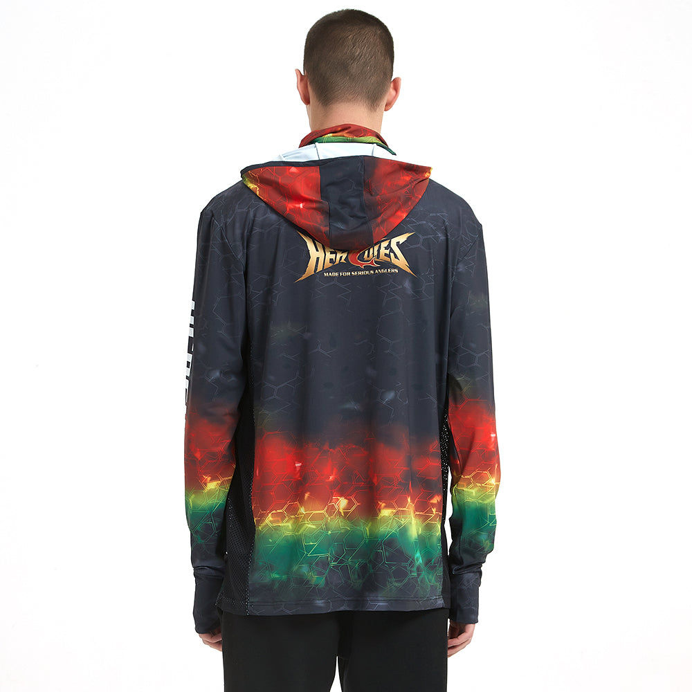 HERCULES with Neck Gaiter Men's Fishing Hoodie Sun Protection Long Sleeve Fishing Shirt Upf 50+ HERCULES