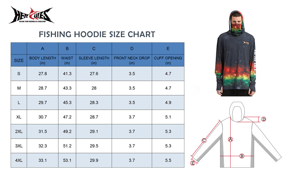 HERCULES with Neck Gaiter Men's Fishing Hoodie Sun Protection Long Sleeve Fishing Shirt Upf 50+ HERCULES