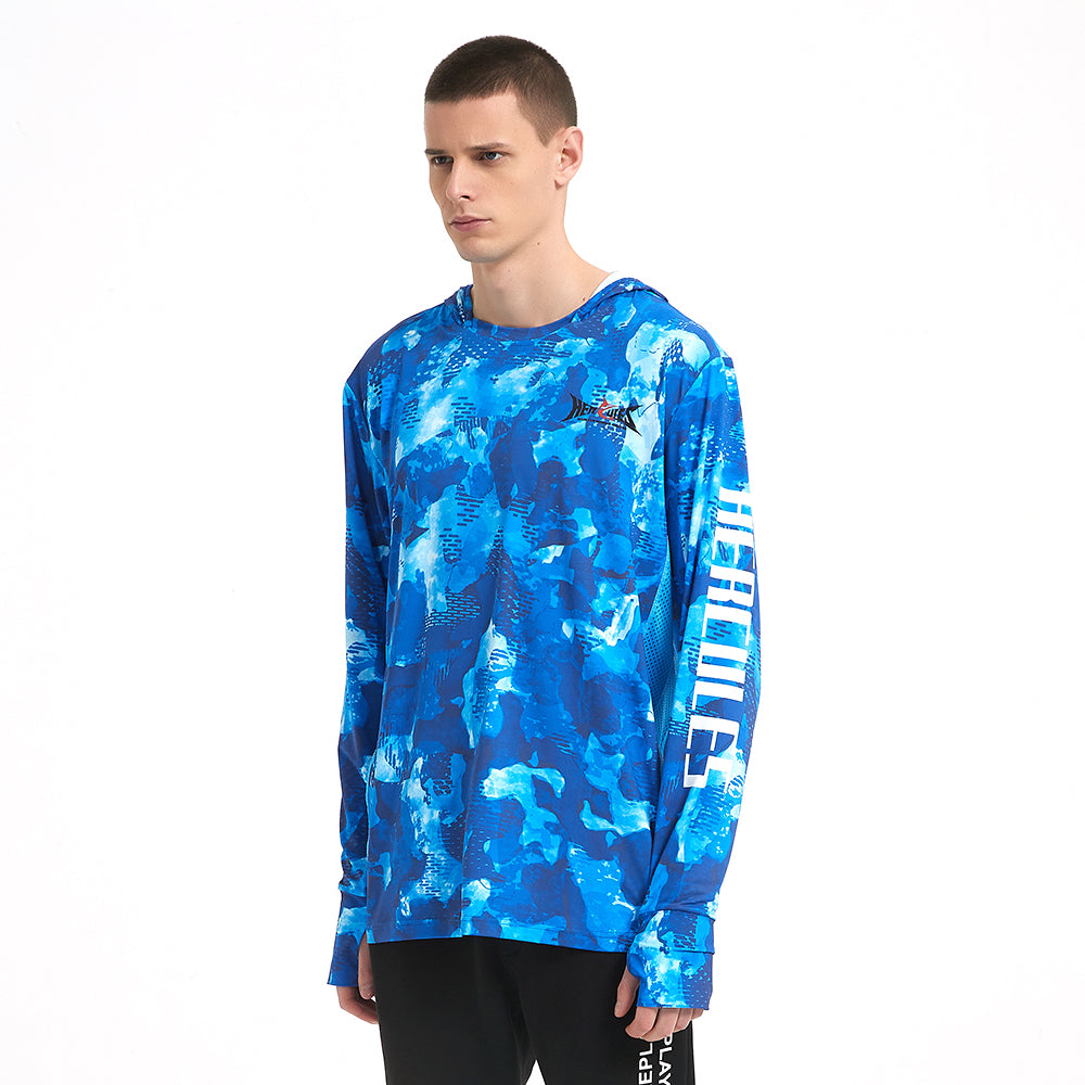 HERCULES Men's Gaiter Fishing Hoodie Sun Protection Long Sleeve Fishing Shirt Upf 50+ HERCULES