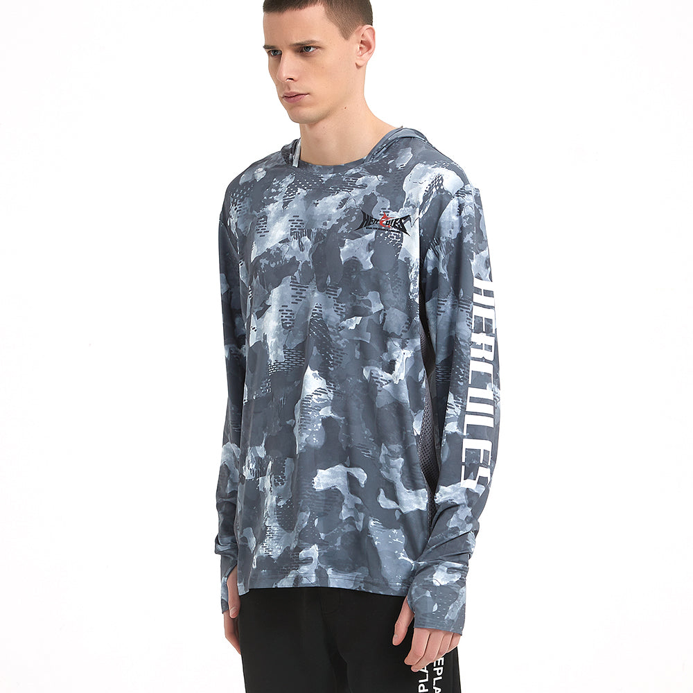 HERCULES Men's Gaiter Fishing Hoodie Sun Protection Long Sleeve Fishing Shirt Upf 50+ HERCULES