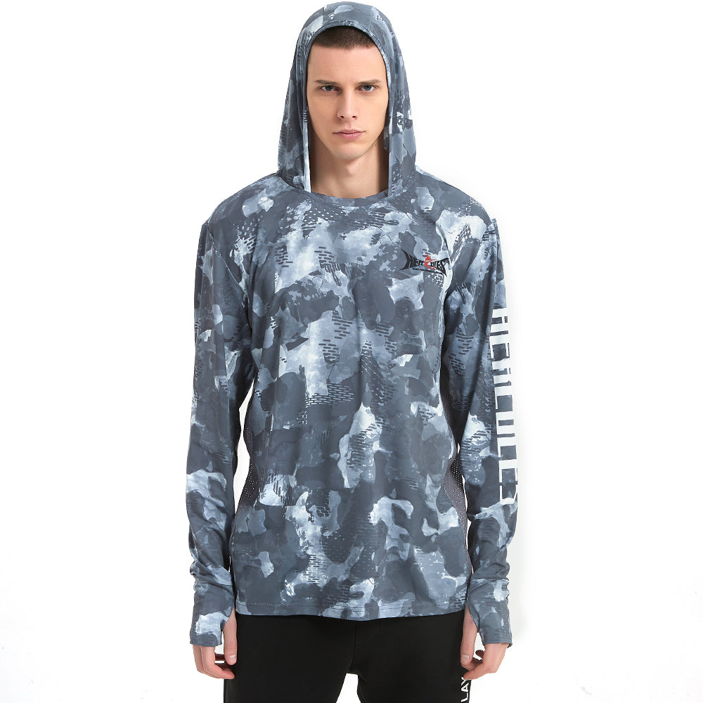 HERCULES Men's Gaiter Fishing Hoodie Sun Protection Long Sleeve Fishing Shirt Upf 50+ HERCULES