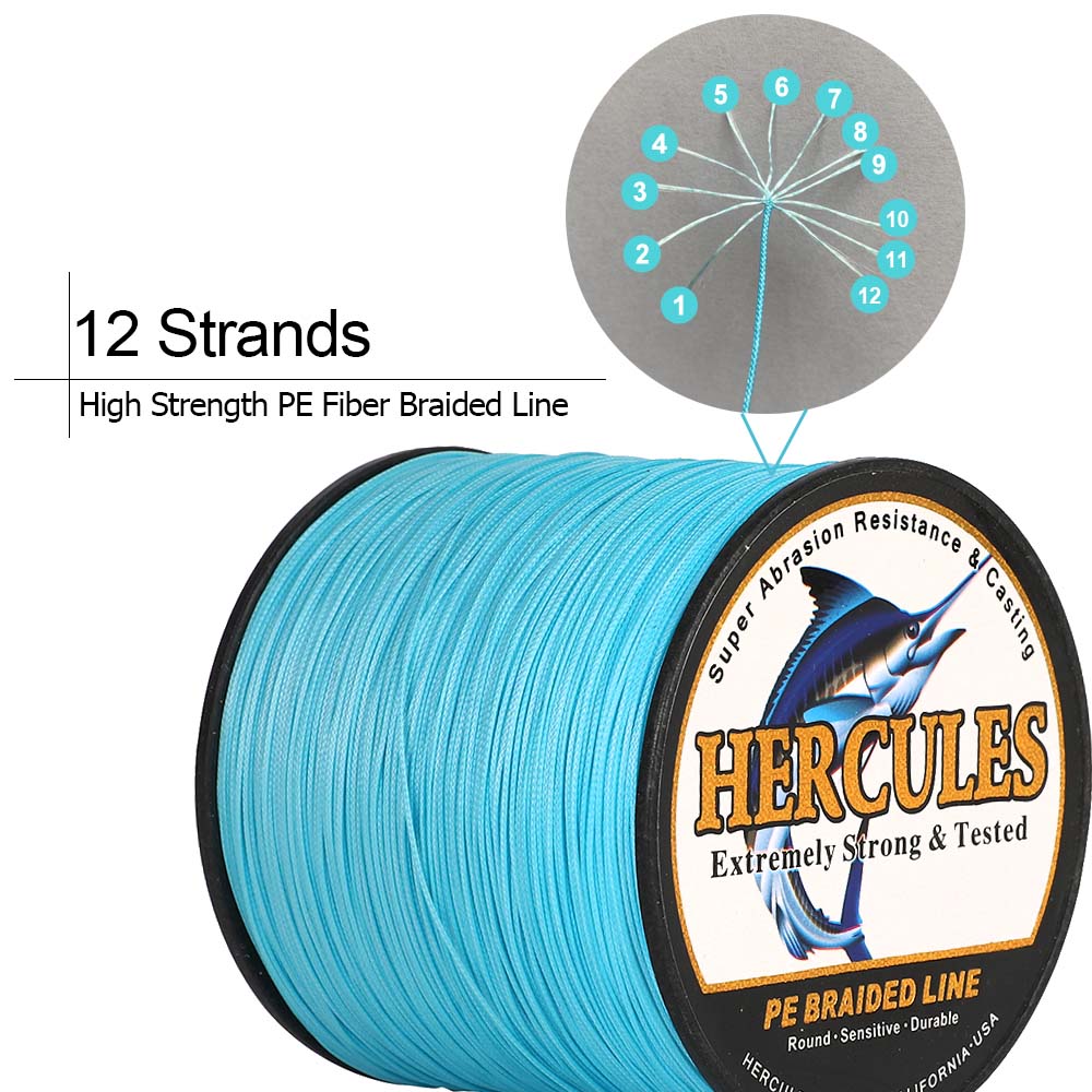 HERCULES 1000M 1094Yds Fluorescent Yellow 10lb-420lb PE Braid Fishing Line 12 Strands HERCULES