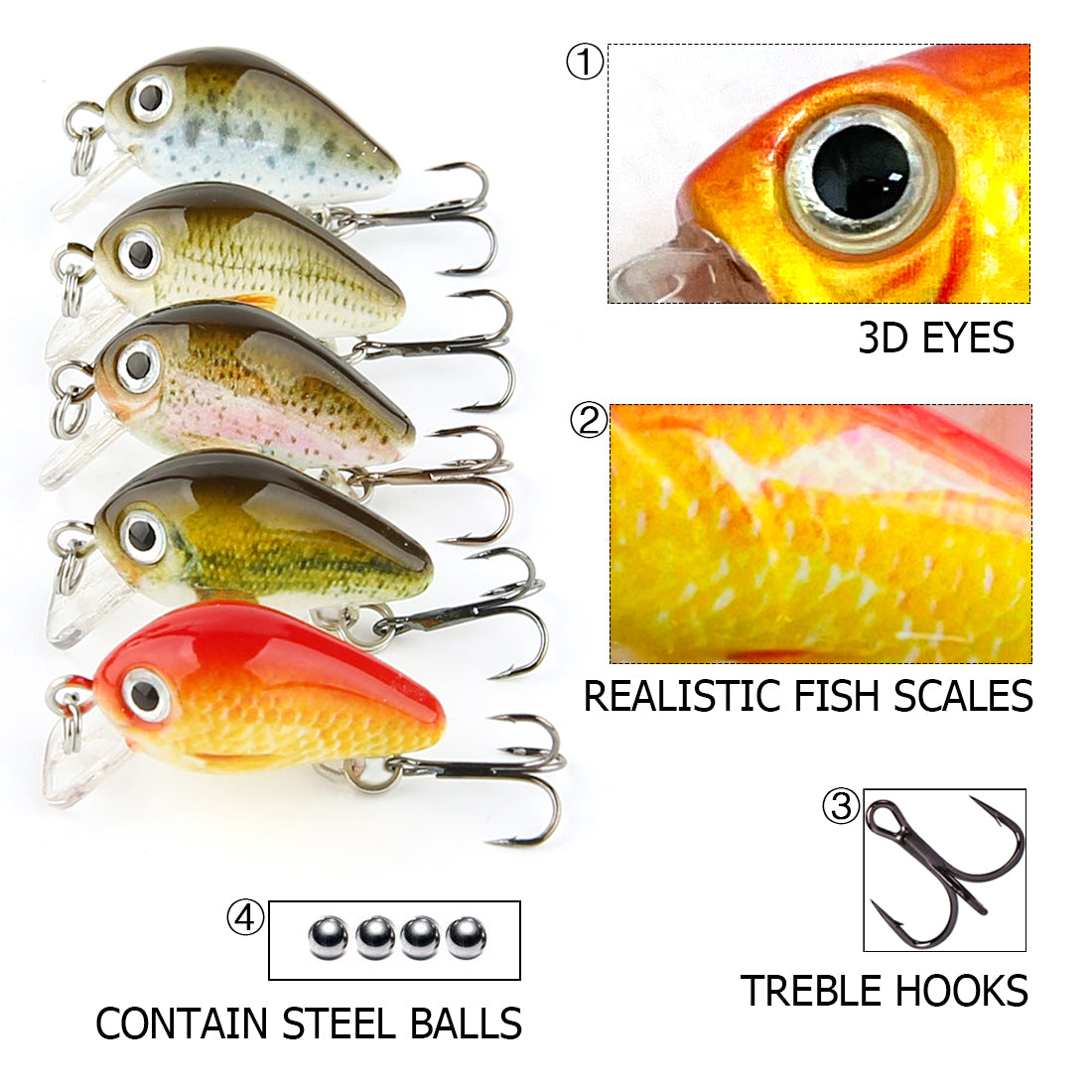 HERCULES 5Pcs/Box Mini Crankbaits Set Fishing Lures Hard Baits Swimbaits Boat Ocean Topwater Lures for Trout Bass Perch Fishing Lures HERCULES SALE