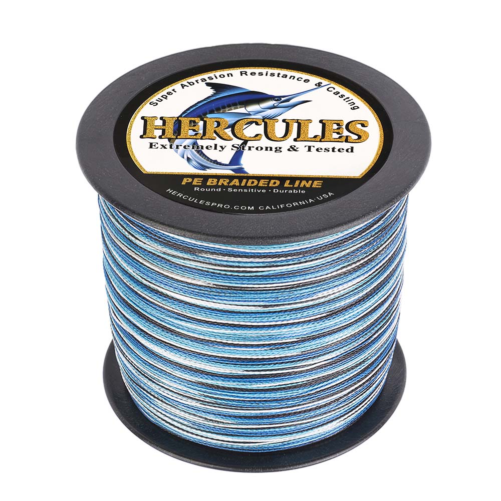1000M 1094Yds Camo Blue 6LB-100LB HERCULES PE Braid Fishing Line 4 Strands HERCULES