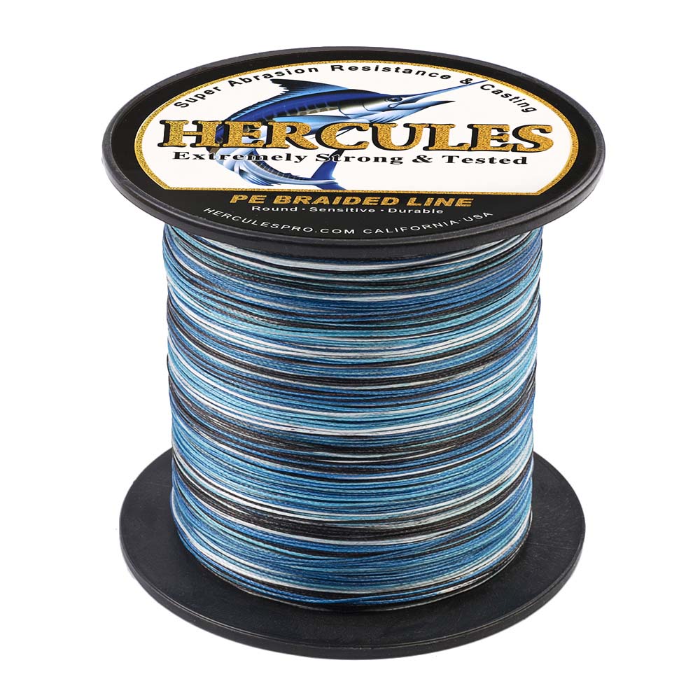 HERCULES 8 Strands 100M 109Yds Blue Camo 10lbs-300lbs PE Dyneema Braided Fishing Line Blue Camo Braid Line HERCULES