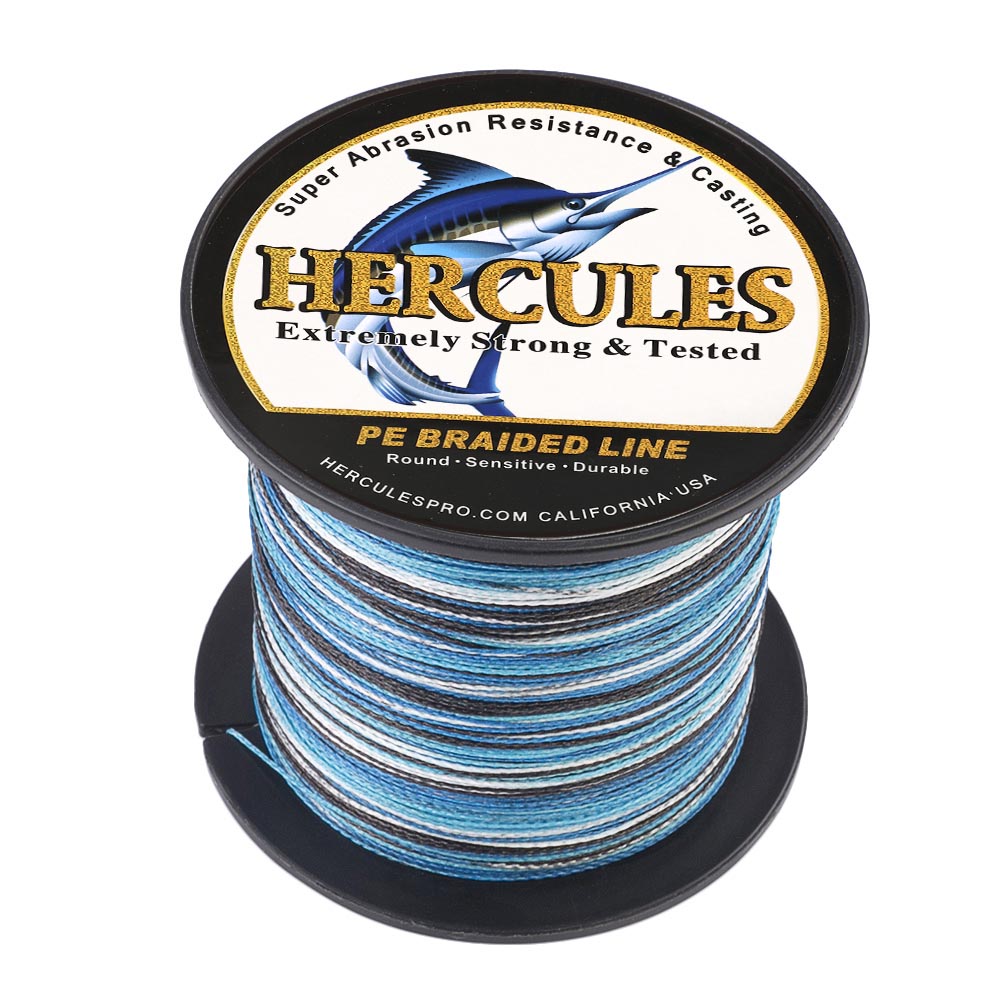 100M 109Yds Camo Blue HERCULES 4 Strands 6lbs-100lbs PE Dyneema braid Fishing Line blue camouflage braided Line HERCULES