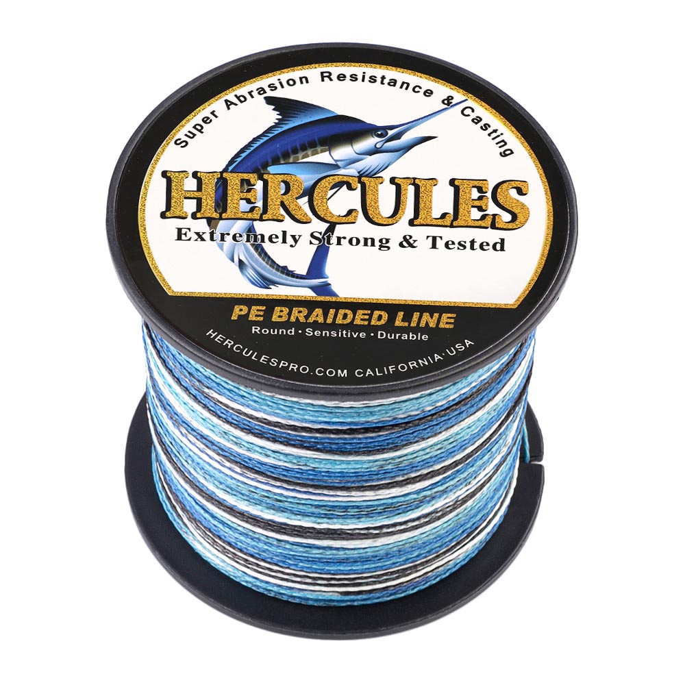 100M 109Yds Camo Blue HERCULES 4 Strands 6lbs-100lbs PE Dyneema braid Fishing Line blue camouflage braided Line HERCULES