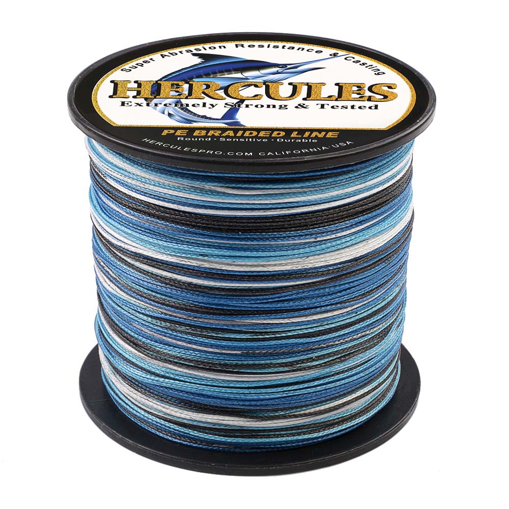 HERCULES 8 Strands 100M 109Yds Blue Camo 10lbs-300lbs PE Dyneema Braided Fishing Line Blue Camo Braid Line HERCULES