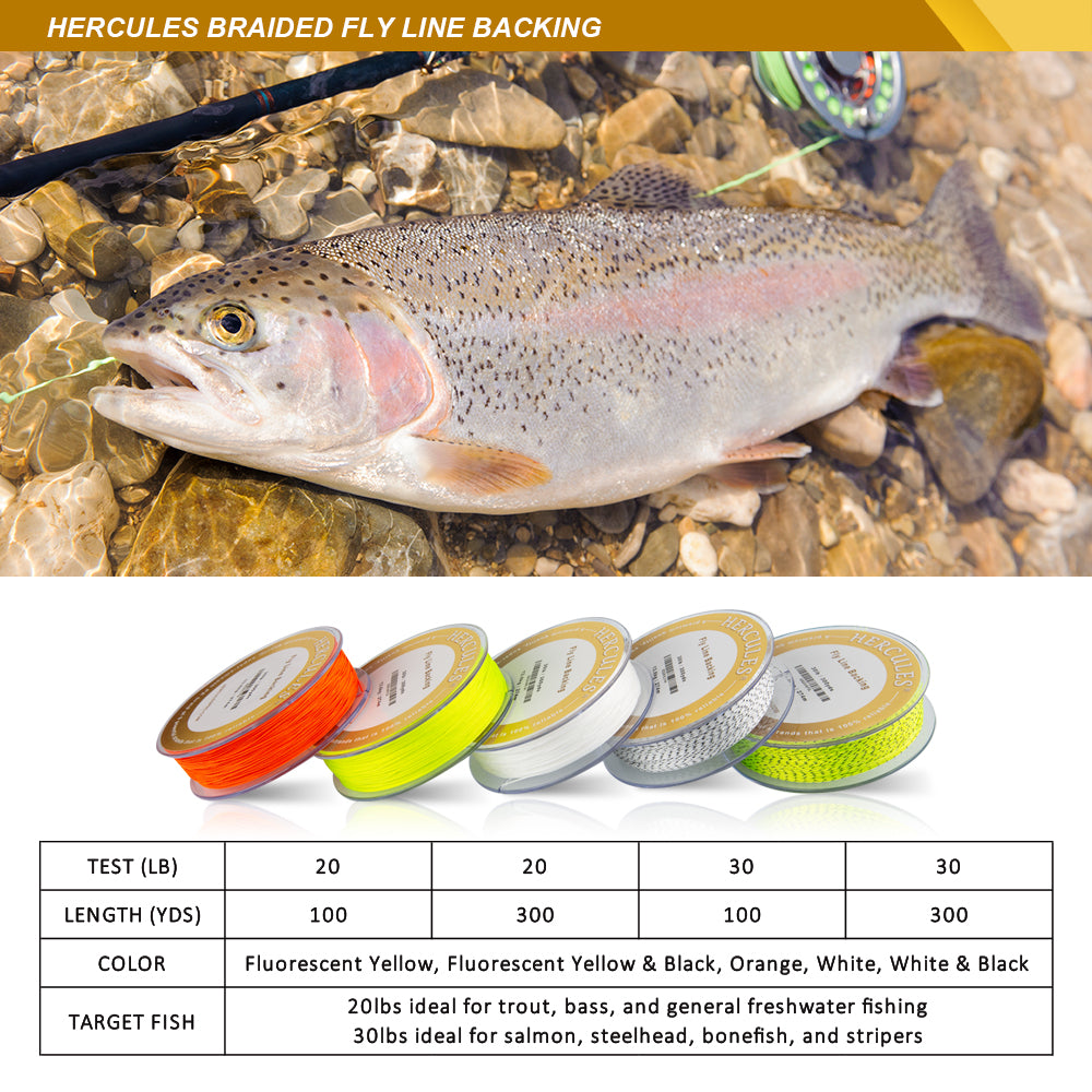 HERCULES Braided Fly Fishing Line Backing with Long-lasting Color HERCULES