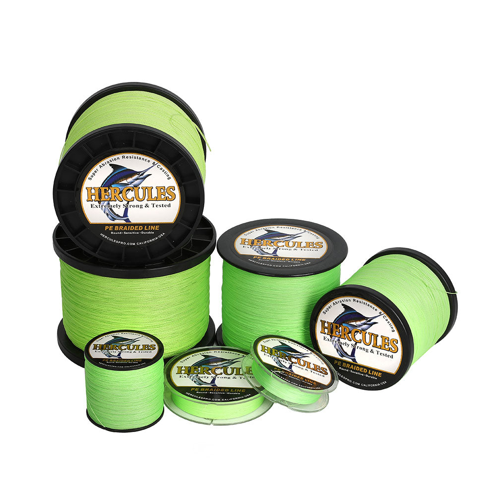 1500M 1640Yds Fluorescent Green 6lb-100lb HERCULES PE Braid Fishing Line 4 Strands HERCULES
