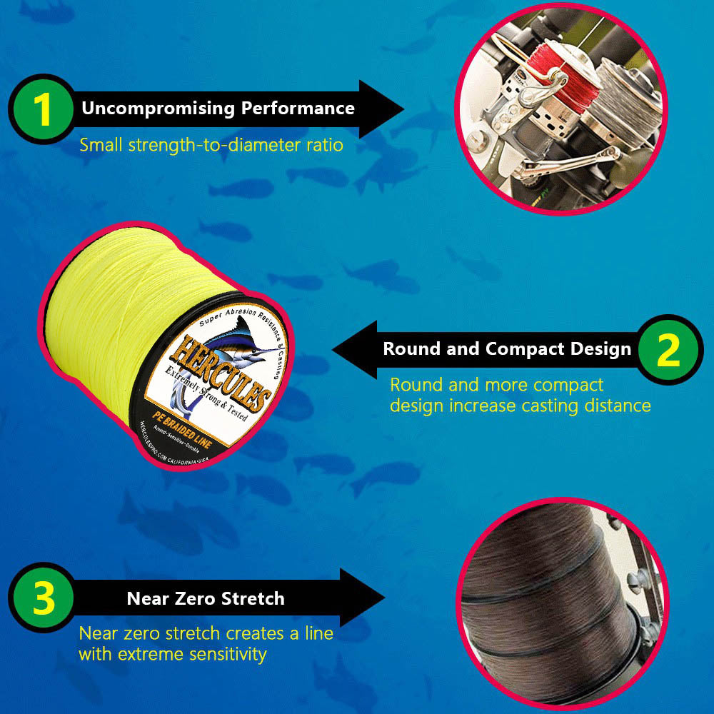 1500M 1640Yds Yellow 10lb-200lb HERCULES PE braid Fishing Line 8 Strands HERCULES
