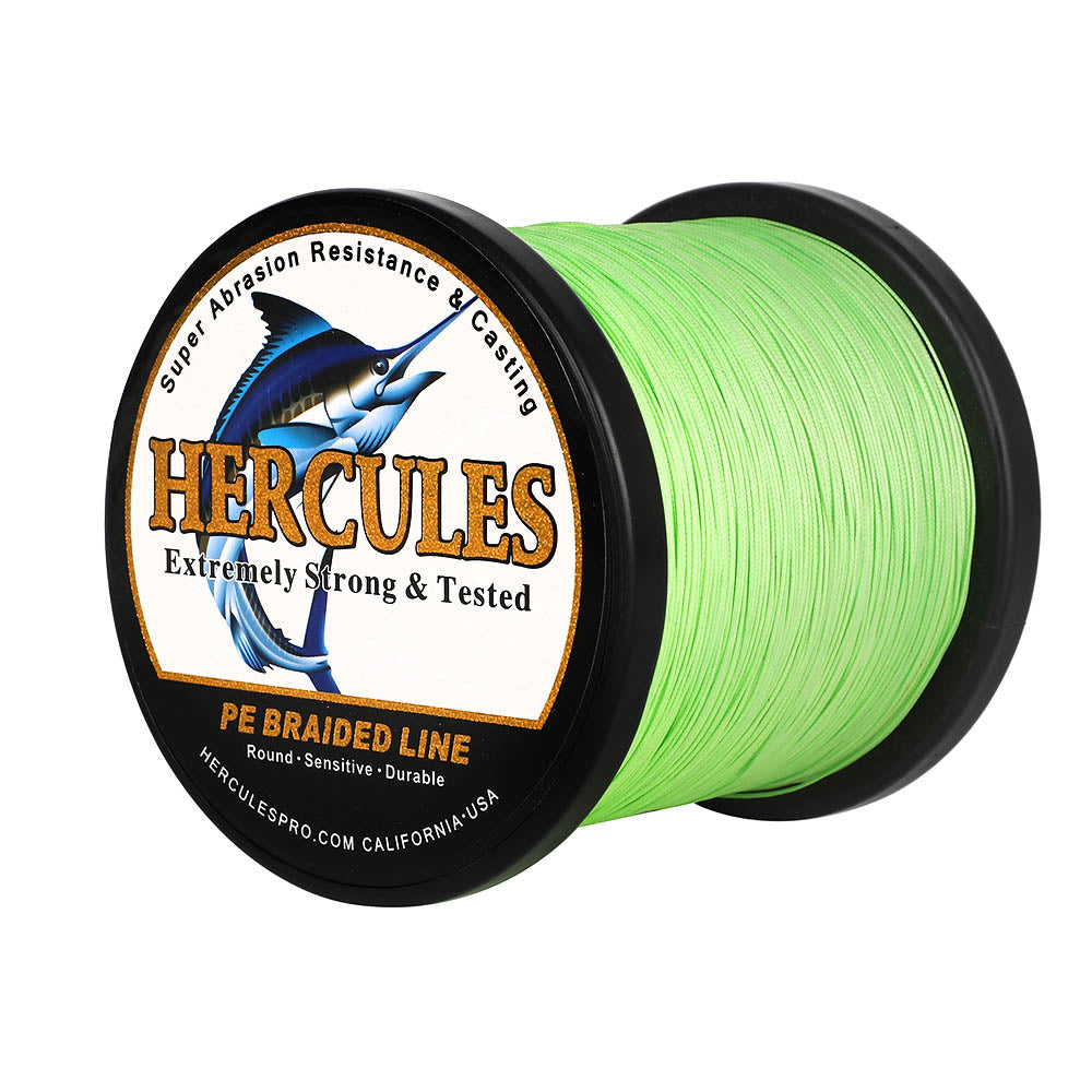 HERCULES 1000M 1094Yds Fluorescent Green 10lb-420lb PE Braid Fishing Line 12 Strands HERCULES