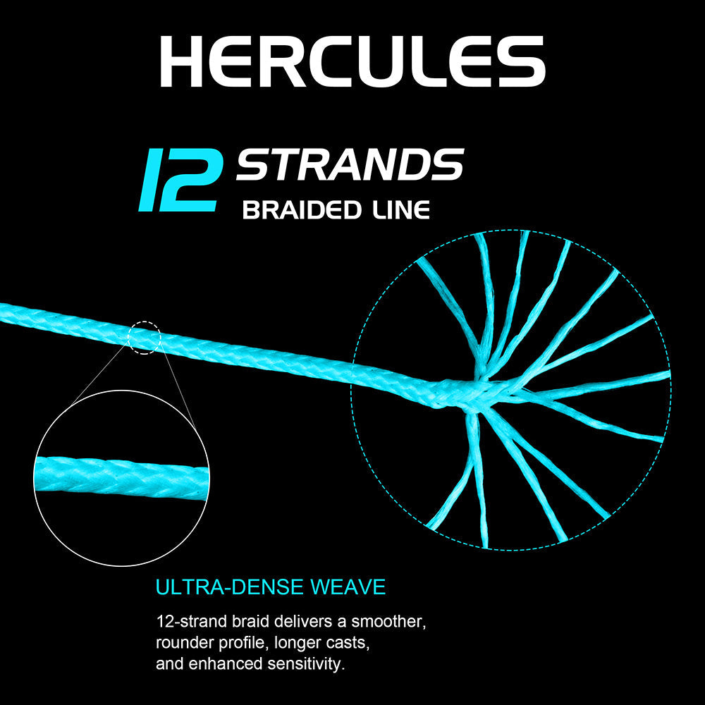 HERCULES Green 12 Strands 10lb-420lb PE Braided Fishing Line 100M-2000M HERCULES
