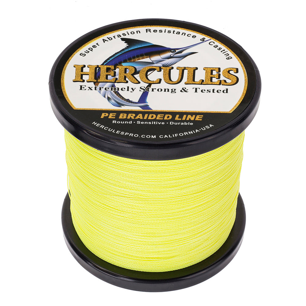 HERCULES 100M-2000M Fluorescent Yellow 6lb-100lb PE Braided Fishing Line 4 Strands HERCULES