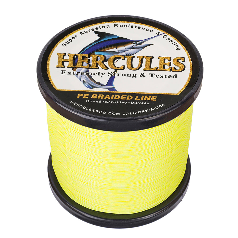 HERCULES 100M-2000M Fluorescent Yellow 10lb-300lb PE Braided Fishing Line 8 Strands HERCULES