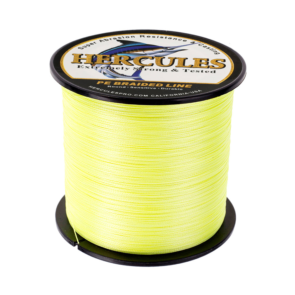 HERCULES 100M-2000M Fluorescent Yellow 6lb-100lb PE Braided Fishing Line 4 Strands HERCULES