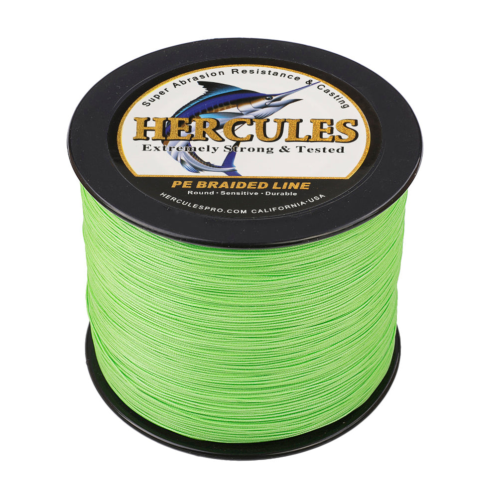 HERCULES 100M-2000M Fluorescent Green 10lb-300lb PE Braided Fishing Line 8 Strands HERCULES