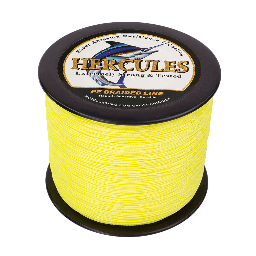 HERCULES 100M-2000M Fluorescent Yellow 6lb-100lb PE Braided Fishing Line 4 Strands HERCULES