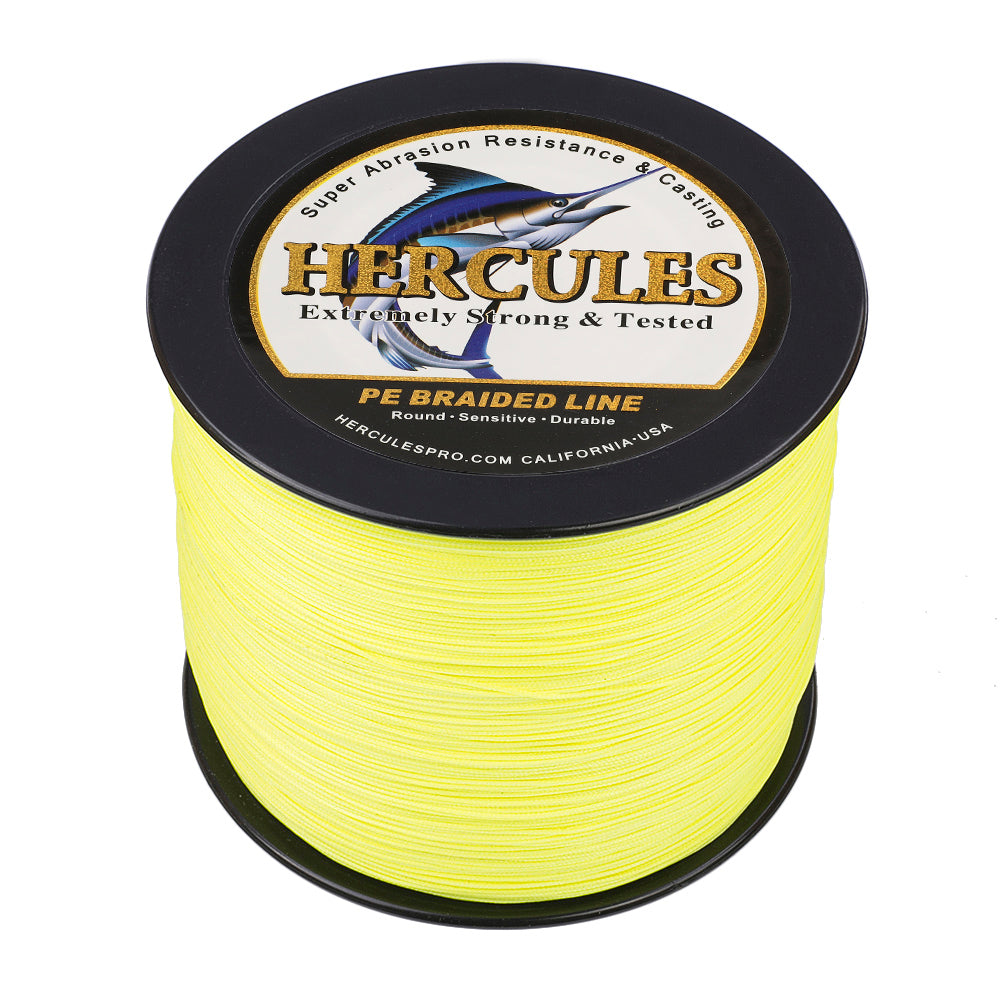 HERCULES 100M-2000M Fluorescent Yellow 10lb-300lb PE Braided Fishing Line 8 Strands HERCULES