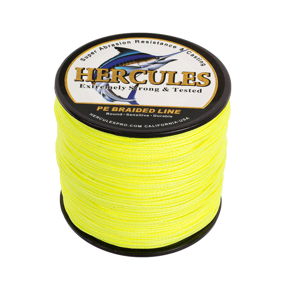HERCULES 100M-2000M Fluorescent Yellow 10lb-300lb PE Braided Fishing Line 8 Strands HERCULES