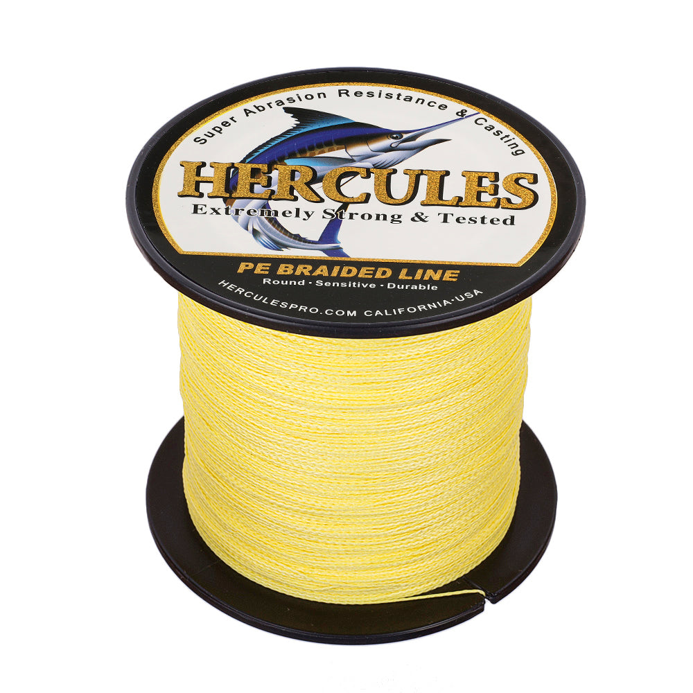 HERCULES 100M-2000M Yellow 6lb-100lb PE Braided Fishing Line 4 Strands HERCULES