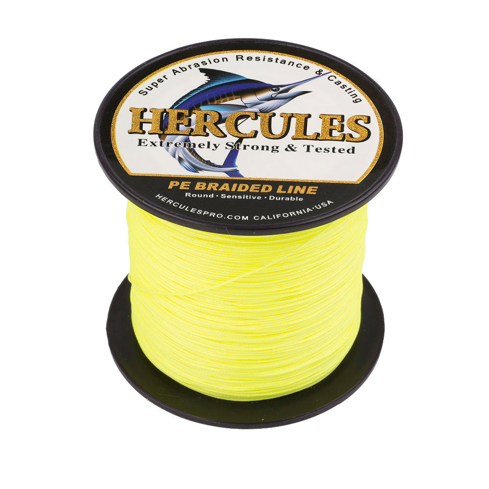 HERCULES 100M-2000M Fluorescent Yellow 10lb-300lb PE Braided Fishing Line 8 Strands HERCULES