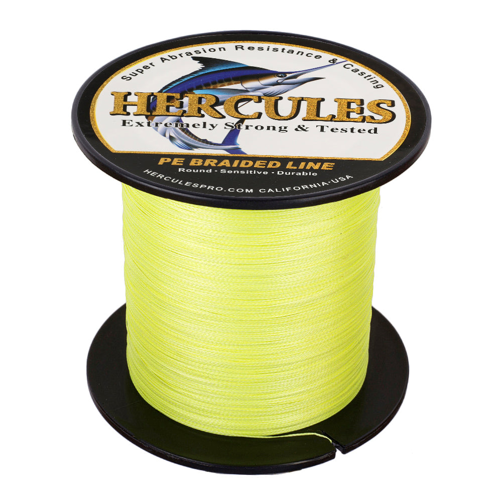 HERCULES 100M-2000M Fluorescent Yellow 6lb-100lb PE Braided Fishing Line 4 Strands HERCULES