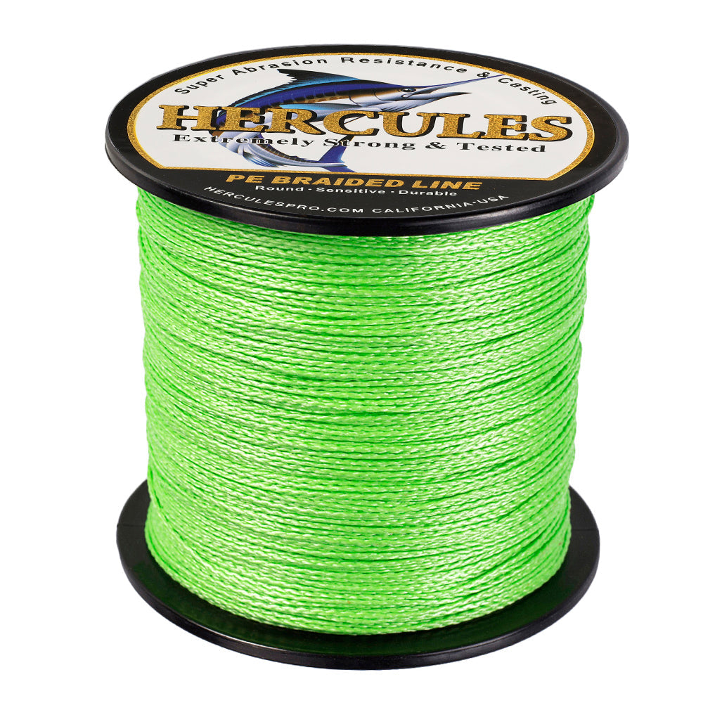 HERCULES 100M-2000M Fluorescent Green 6lb-100lb PE Braided Fishing Line 4 Strands HERCULES