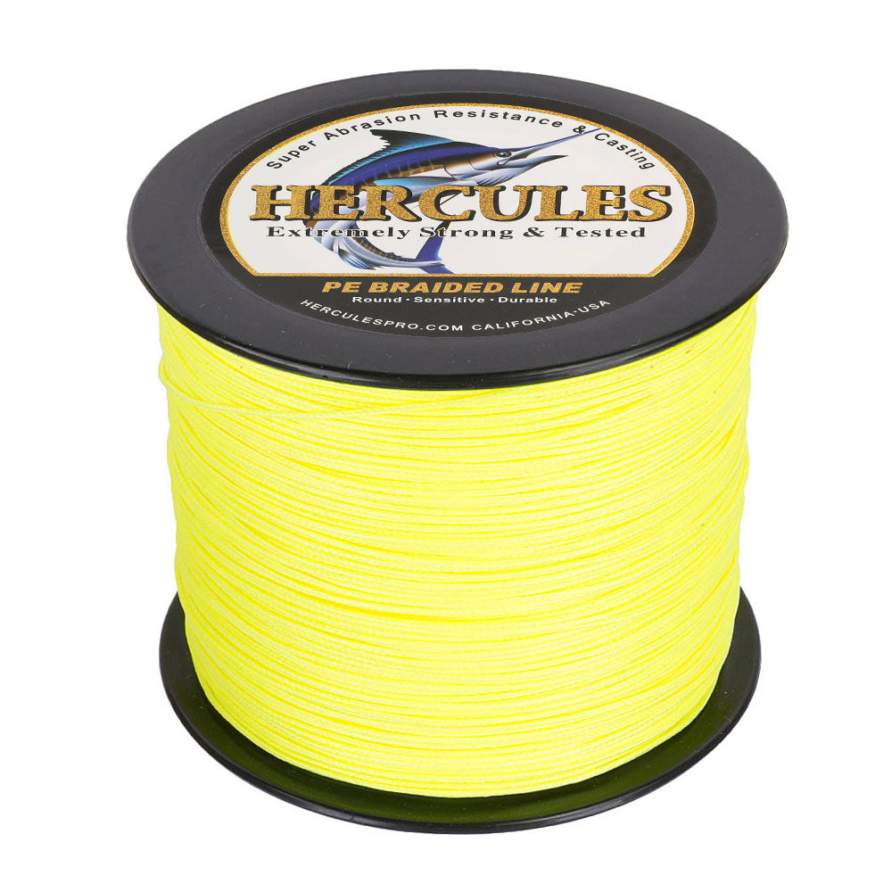 HERCULES 100M-2000M Fluorescent Yellow 10lb-300lb PE Braided Fishing Line 8 Strands HERCULES