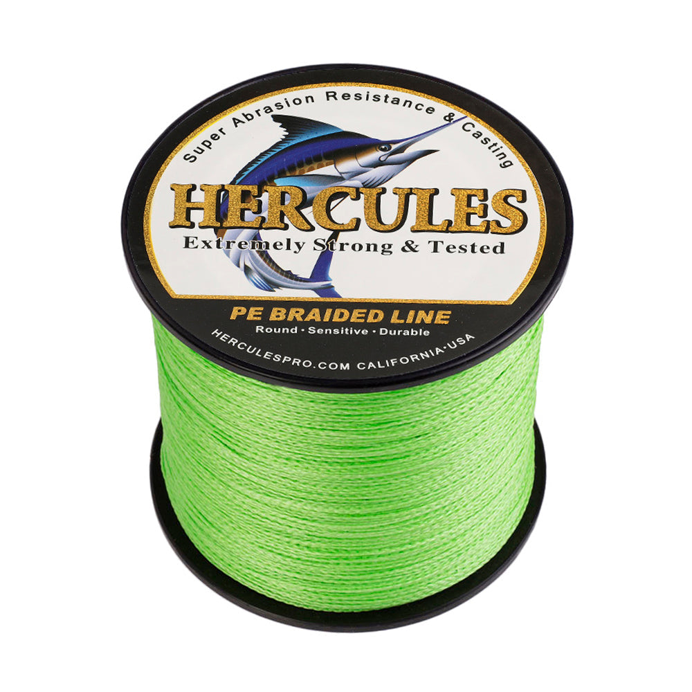 HERCULES 100M-2000M Fluorescent Green 6lb-100lb PE Braided Fishing Line 4 Strands HERCULES