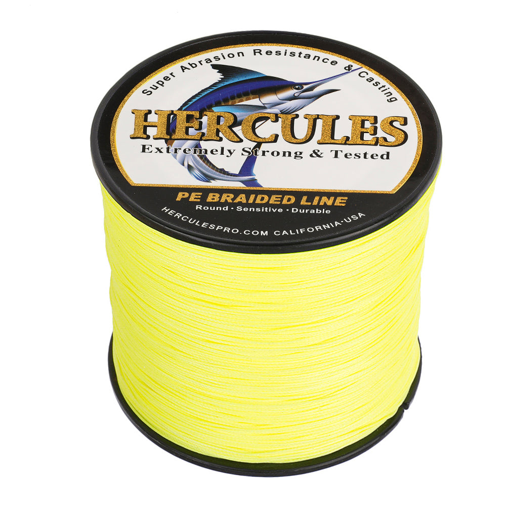HERCULES 100M-2000M Fluorescent Yellow 10lb-300lb PE Braided Fishing Line 8 Strands HERCULES