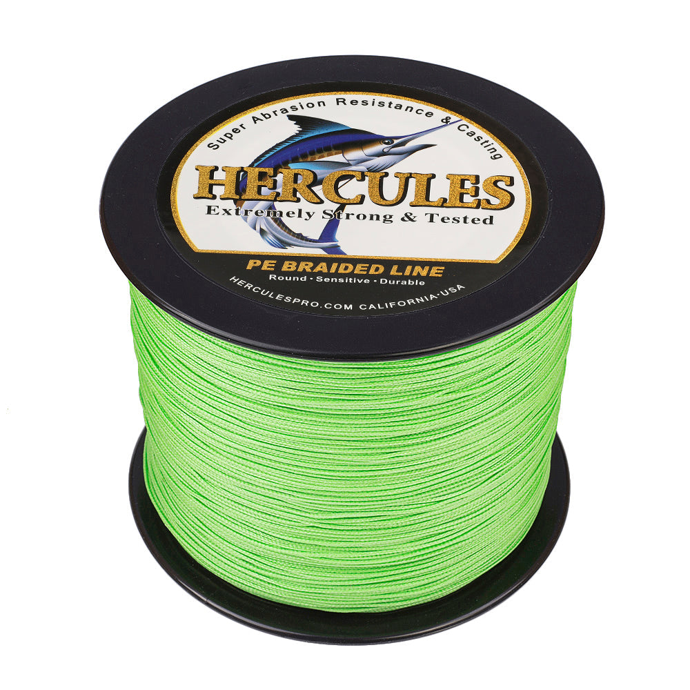 HERCULES 100M-2000M Fluorescent Green 10lb-300lb PE Braided Fishing Line 8 Strands HERCULES