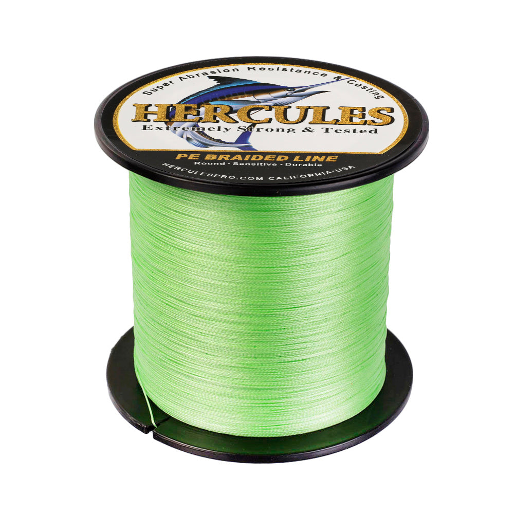 HERCULES 100M-2000M Fluorescent Green 6lb-100lb PE Braided Fishing Line 4 Strands HERCULES
