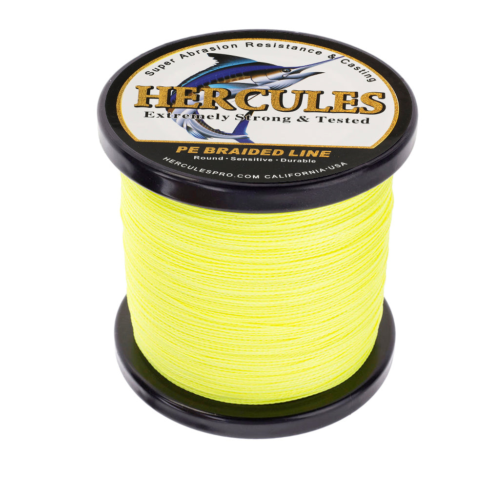 HERCULES 100M-2000M Fluorescent Yellow 6lb-100lb PE Braided Fishing Line 4 Strands HERCULES