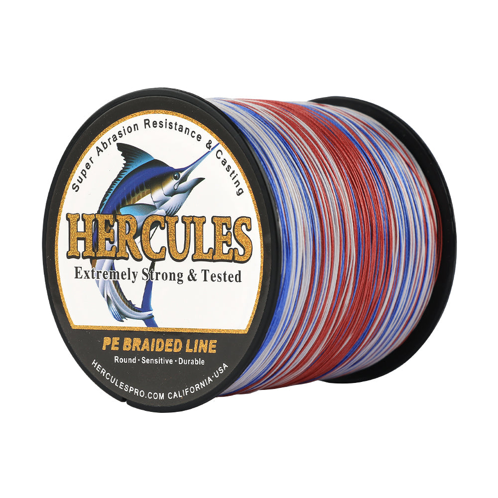 HERCULES 100M-2000M Patriotic Color 10lb-300lb PE Braid Fishing Line 8 Strands HERCULES