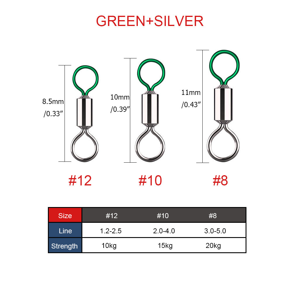 Fishing Rolling Swivel Snap Pack of 100, #8 #10 #12 HERCULES