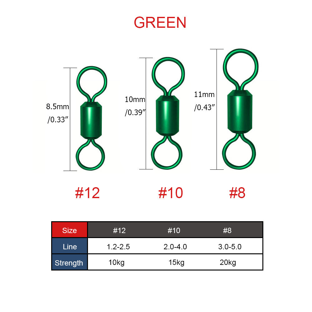 Fishing Rolling Swivel Snap Pack of 100, #8 #10 #12 HERCULES
