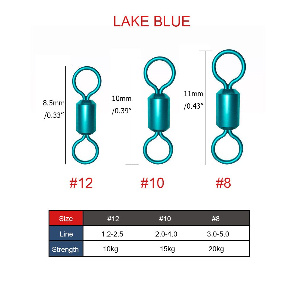 Fishing Rolling Swivel Snap Pack of 100, #8 #10 #12 HERCULES